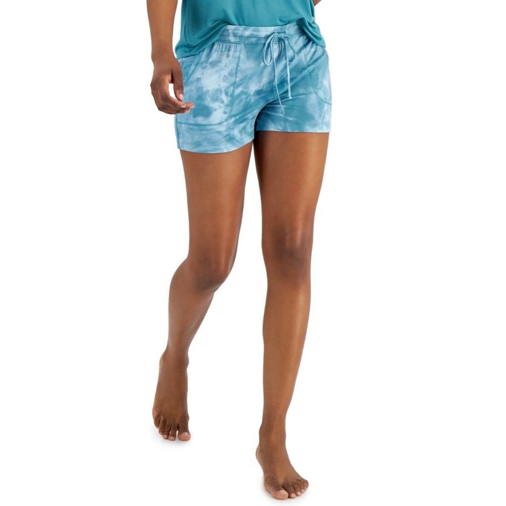 Alfani Essentials Womens Jersey Pajama Shorts Sky Blue & Teal Medium Pockets